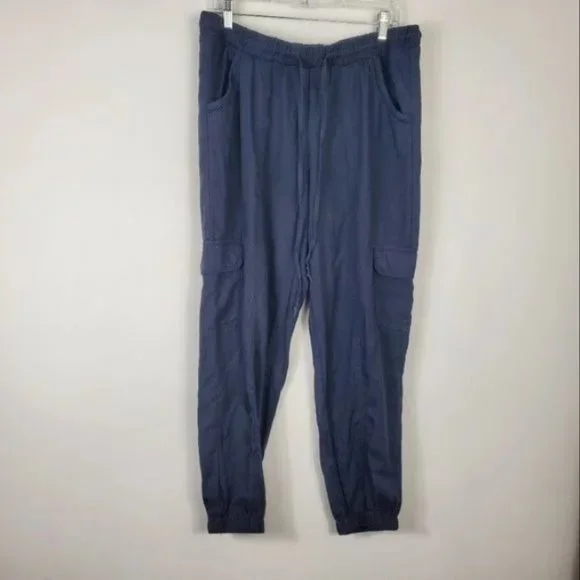 Knox Rose Blue Lyocell Joggers Womens Size L Lightweight Beachy Boho Pockets - Picture 3 of 3